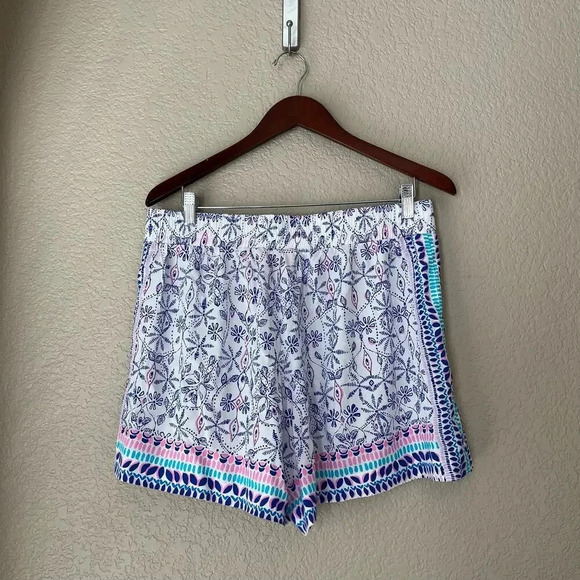 Lilly Pulitzer 5” Neilah Pull On Shorts Large Rayon Pink Blue Tropical - Picture 5 of 7